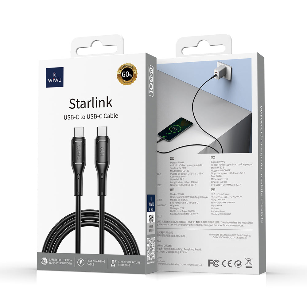 Wiwu Wi-C043E Starlink Serisi Type-C to Type-C Hızlı Şarj Özellikli Data ve Şarj Kablosu 60W 1M Wiwu Wi-C043E Starlink Serisi Type-C to Type-C Hızlı Şarj Özellikli Data ve Şarj Kablosu 60W 1M